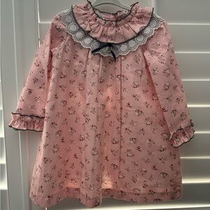 Foque Pink Floral Cotton Dress with Lace Collar Size 36M NWT